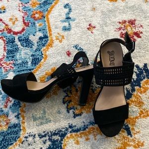 Suede open toe sandal heels